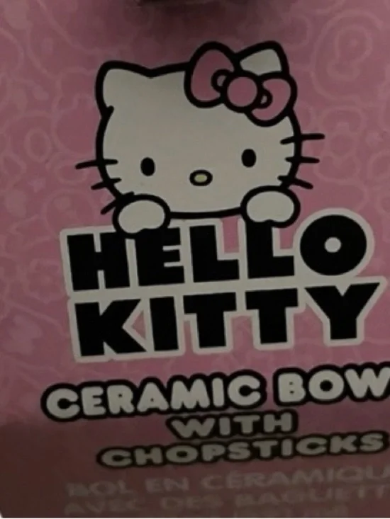 Hello Kitty Pink & White Bowl with Chopsticks NWT - Picture 3 of 3
